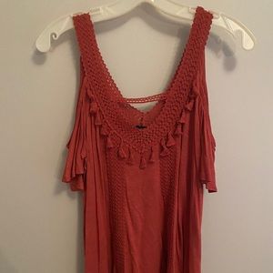 Red Orange tassel off the shoulder blouse